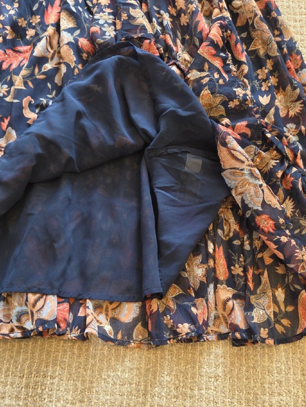 Sam Edelman Navy Floral Midi Dress with Pink & Cream Flowers - Picture 5 of 13